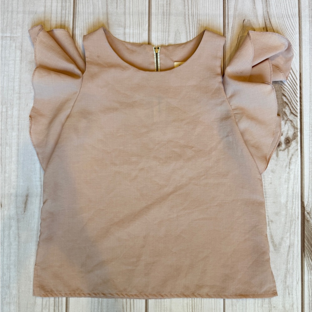 Elegant Ruffle Sleeve Tan Top